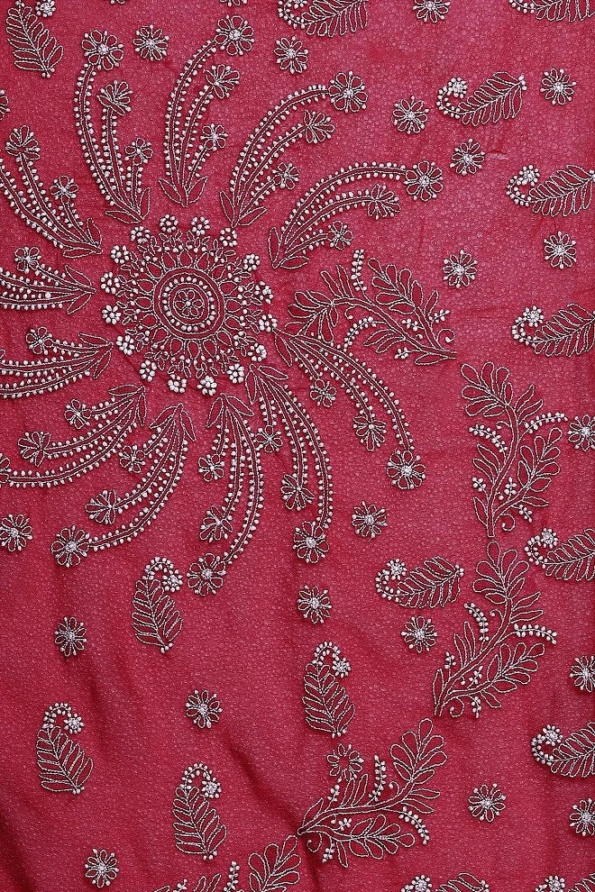 Ada Hand Embroidered Maroon Georgette Lucknowi Chikankari Saree With Blouse A204914