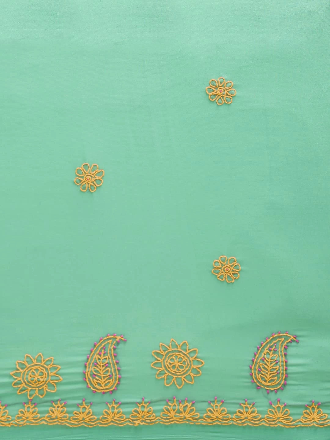 Ada Hand Embroidered Sea Green Georgette Lucknowi Chikankari Saree With Blouse A100115