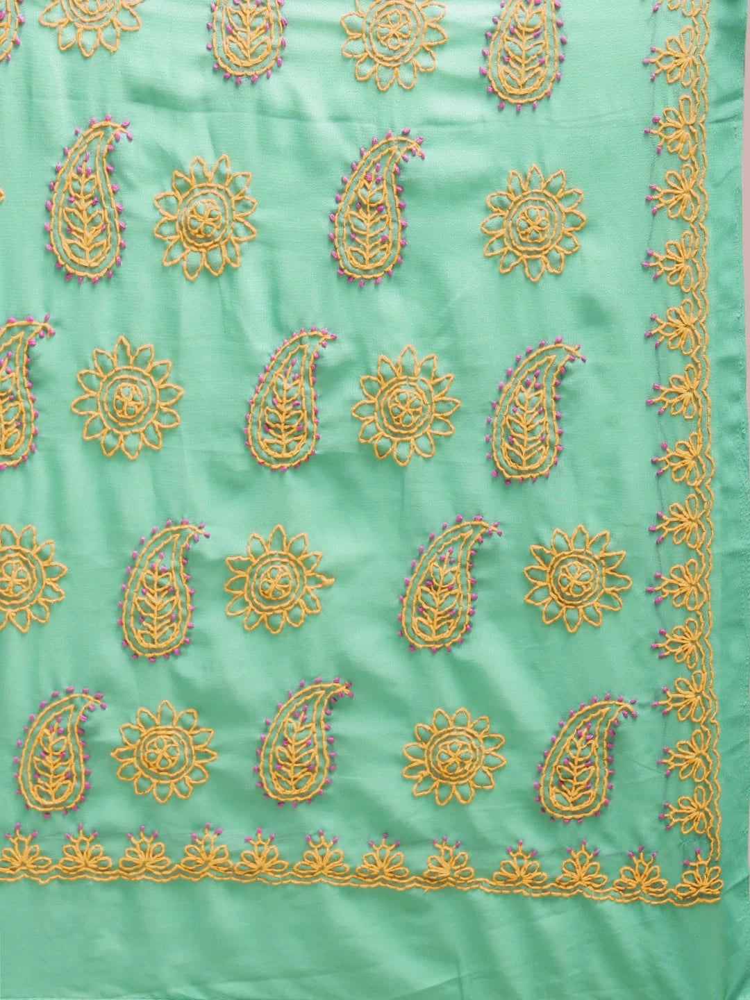 Ada Hand Embroidered Sea Green Georgette Lucknowi Chikankari Saree With Blouse A100115