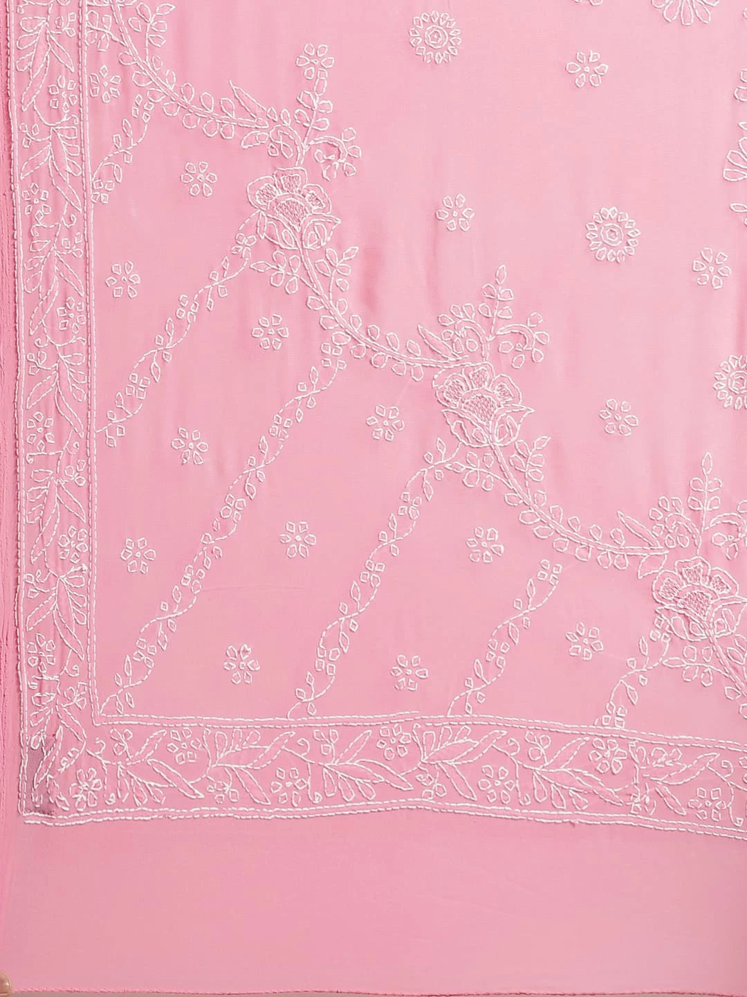 Ada Hand Embroidered Onion Pink Georgette Lucknowi Chikankari Saree With Blouse A204361