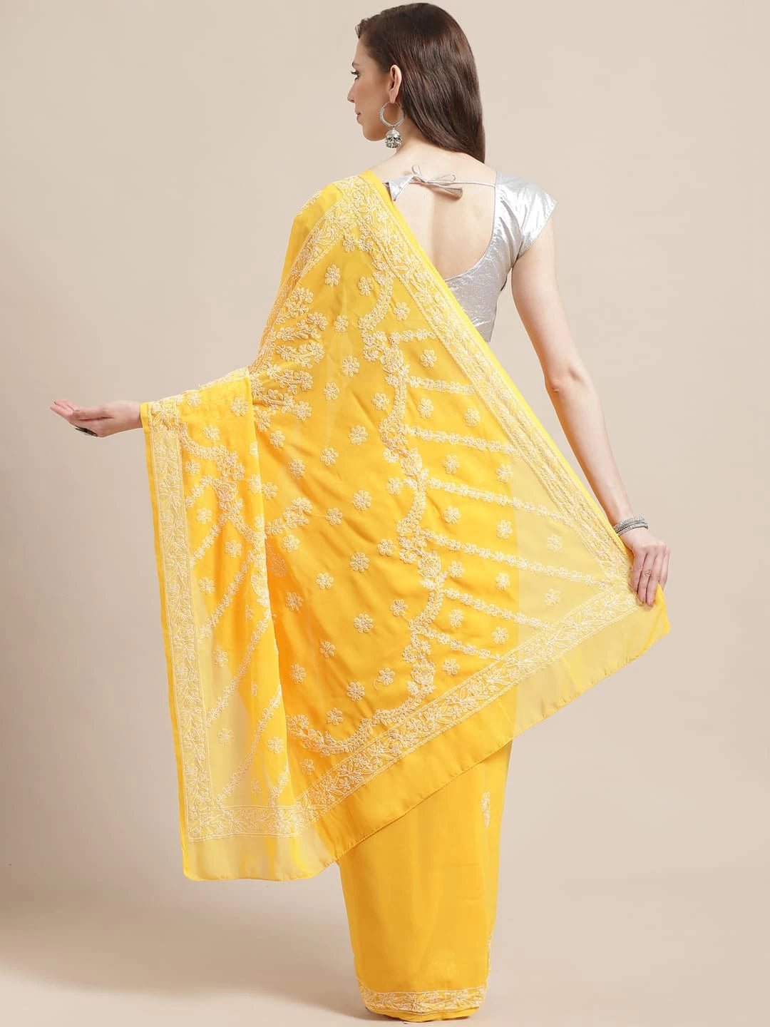 Ada Hand Embroidered Yellow Georgette Lucknowi Chikankari Saree With Blouse A183244