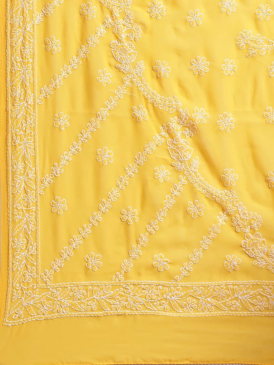 Ada Hand Embroidered Yellow Georgette Lucknowi Chikankari Saree With Blouse A183244