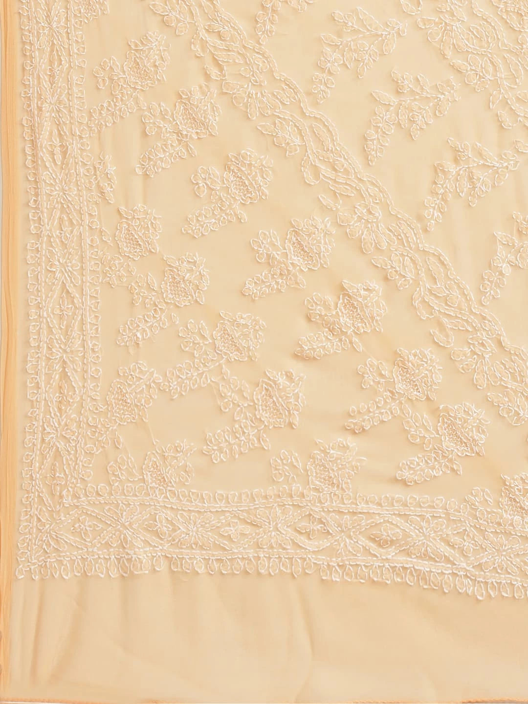 Ada Hand Embroidered Peach Georgette Lucknowi Chikankari Saree With Blouse A188942