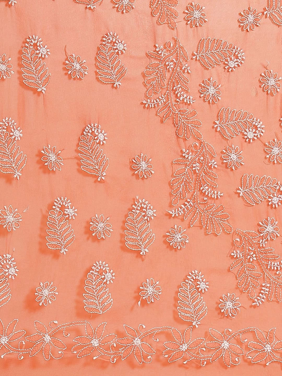 Ada Hand Embroidered Orange Georgette Lucknowi Chikankari Saree With Blouse A250039
