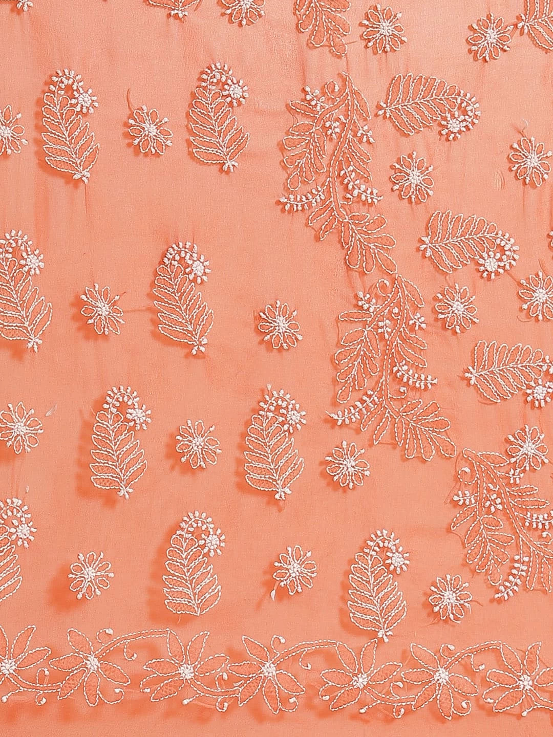 Ada Hand Embroidered Orange Georgette Lucknowi Chikankari Saree With Blouse A250039