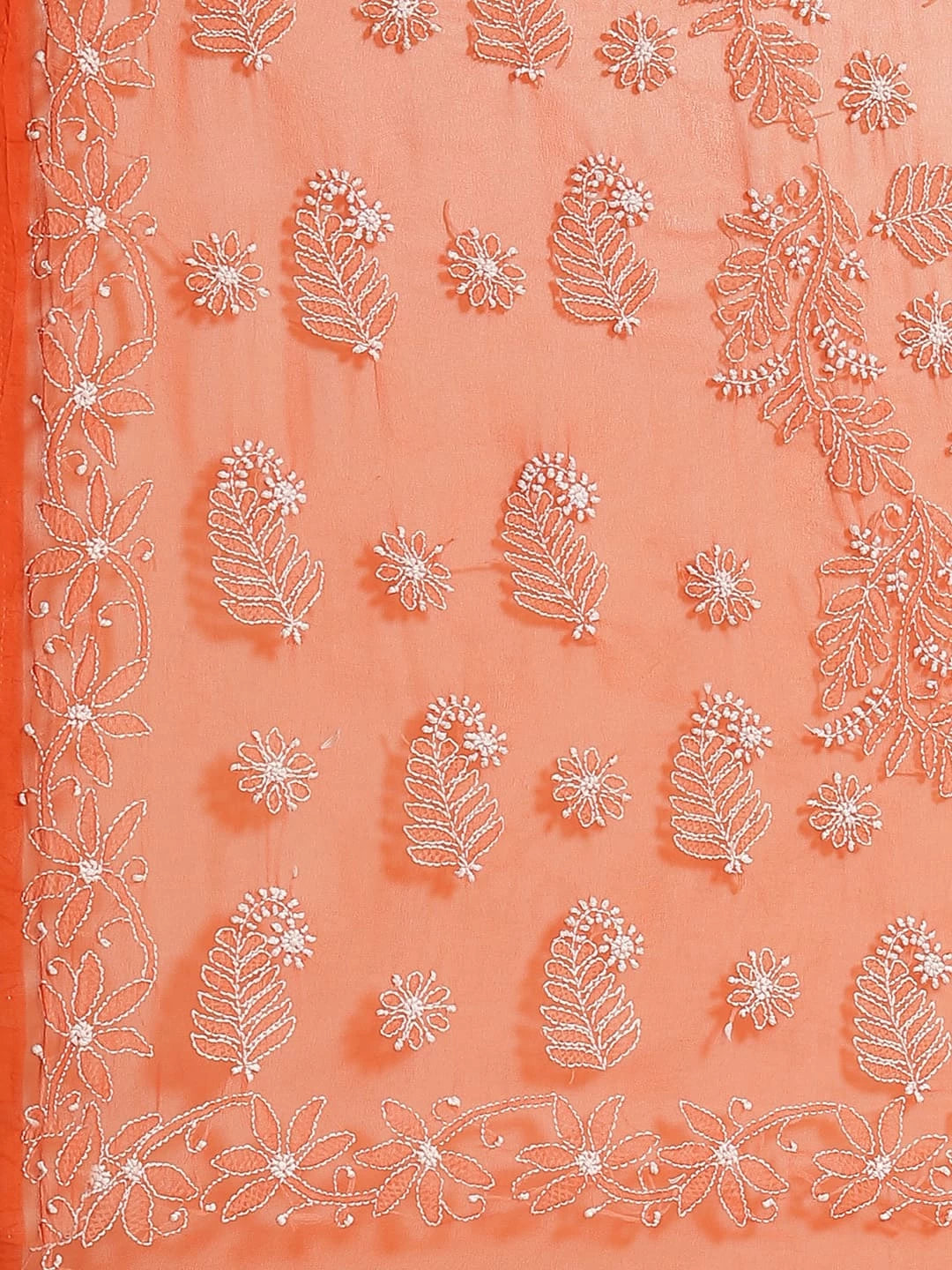 Ada Hand Embroidered Orange Georgette Lucknowi Chikankari Saree With Blouse A250039