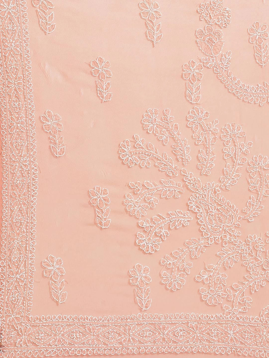 Ada Hand Embroidered Peach Georgette Lucknowi Chikankari Saree With Blouse A311136