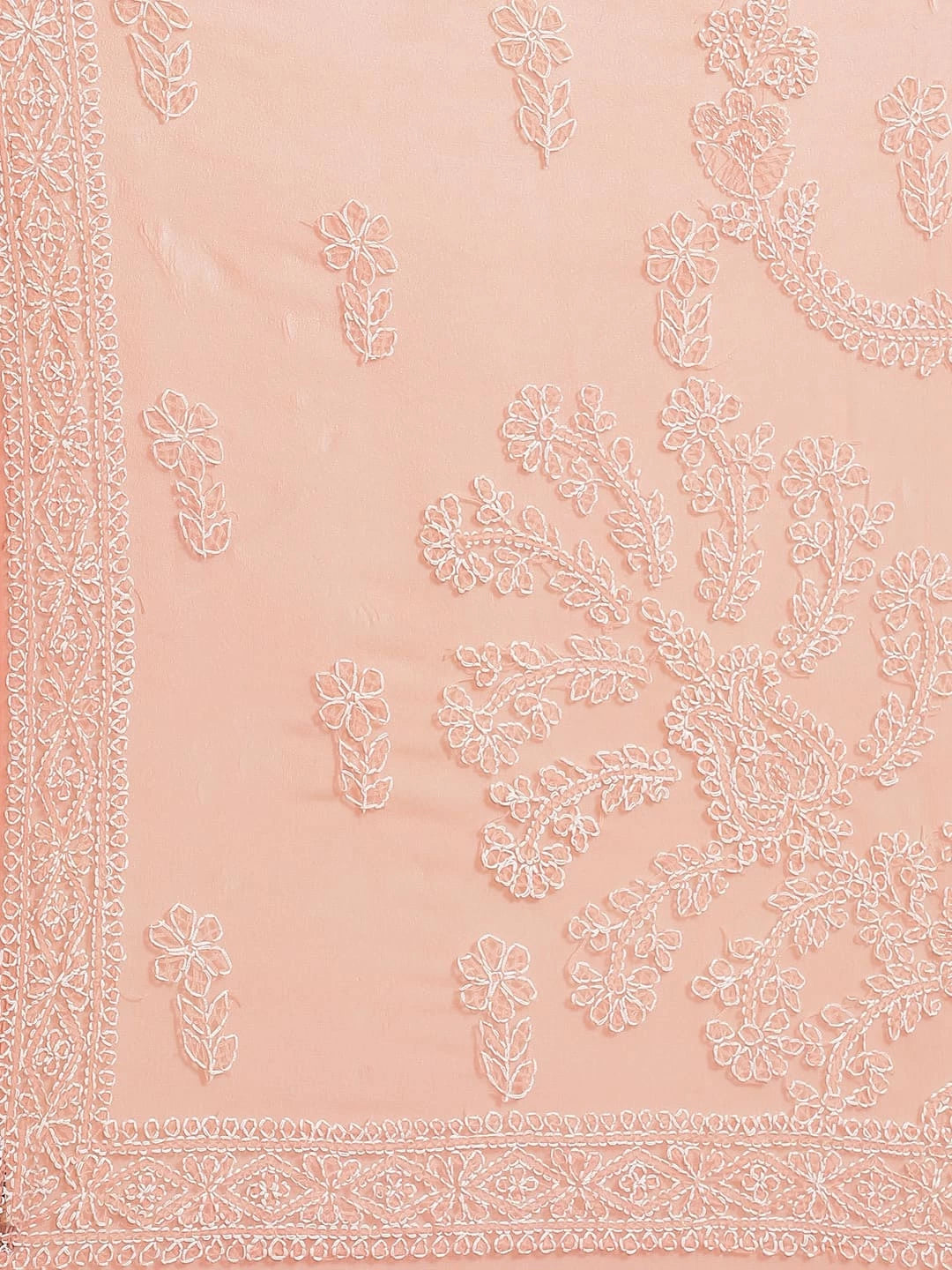 Ada Hand Embroidered Peach Georgette Lucknowi Chikankari Saree With Blouse A311136