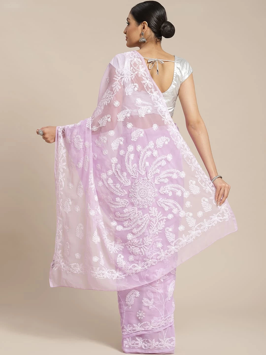 Ada Hand Embroidered Mauve Georgette Lucknowi Chikankari Saree With Blouse A129590