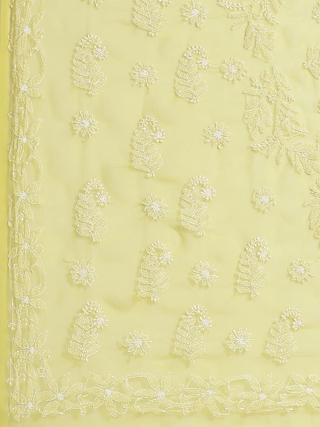 Ada Hand Embroidered Lime Green Georgette Lucknowi Chikankari Saree With Blouse A452091