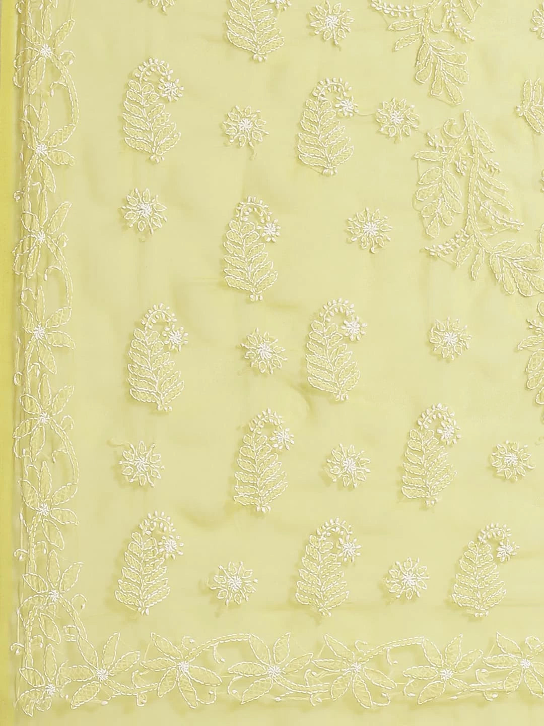 Ada Hand Embroidered Lime Green Georgette Lucknowi Chikankari Saree With Blouse A452091