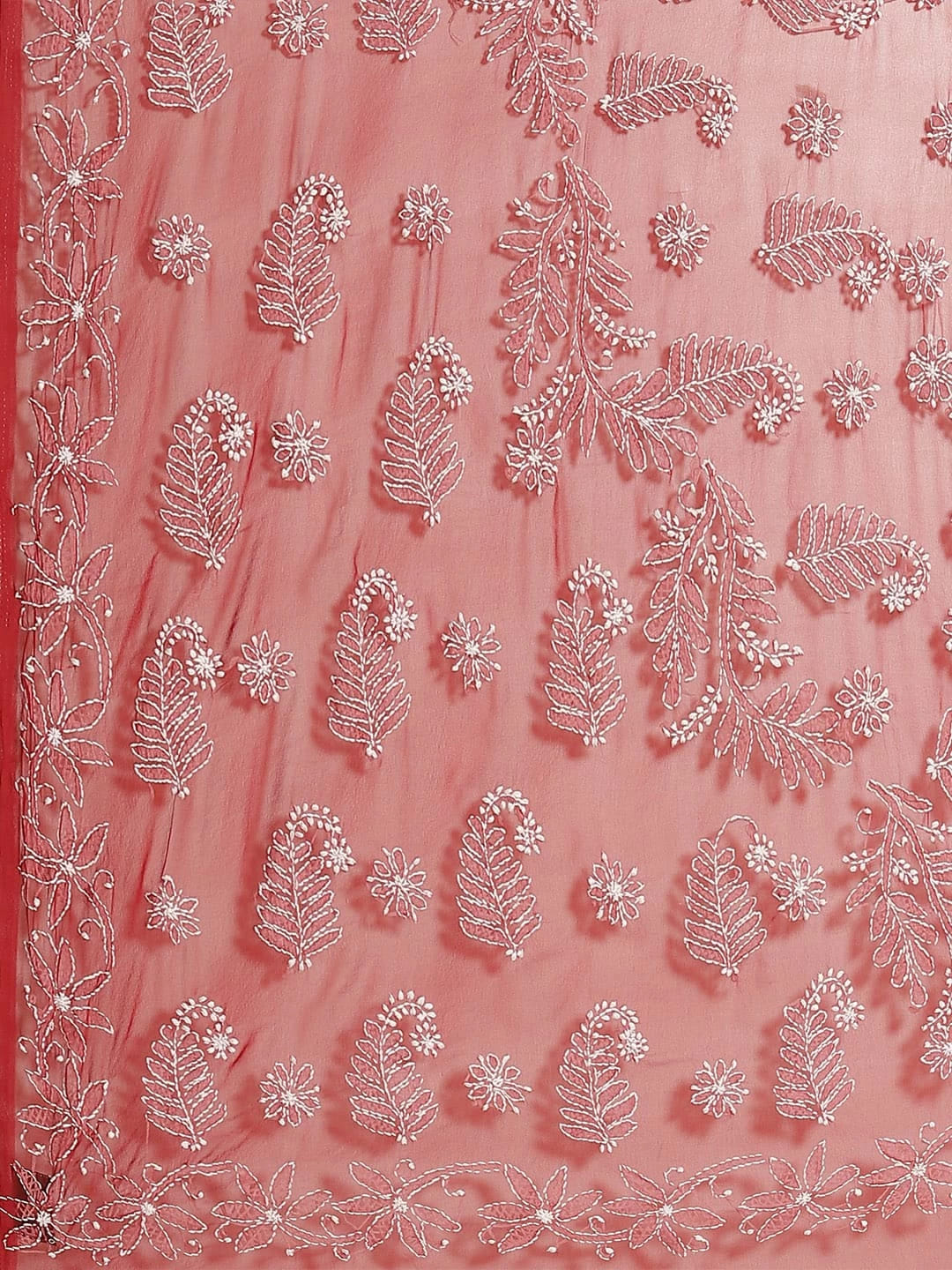 Ada Hand Embroidered Maroon Georgette Lucknowi Chikankari Saree With Blouse A434381