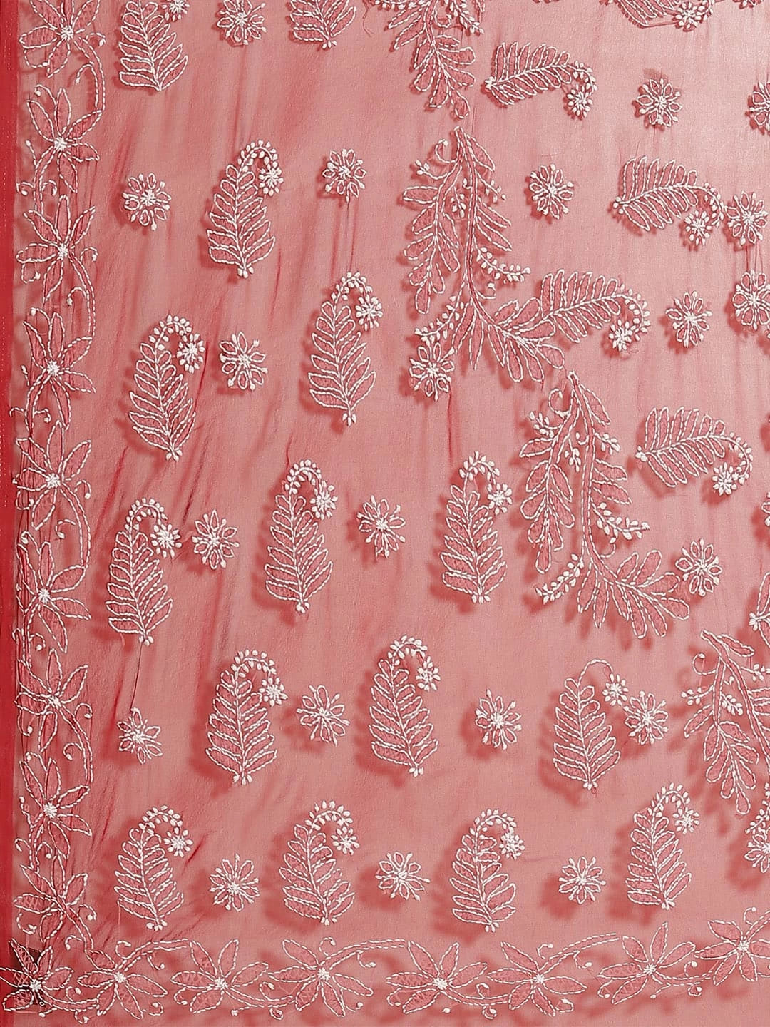 Ada Hand Embroidered Maroon Georgette Lucknowi Chikankari Saree With Blouse A434381