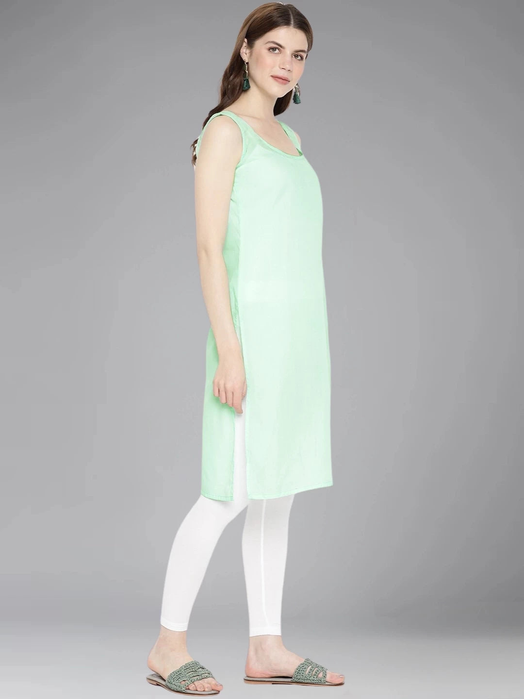 Ada Hand Embroidered Sea Green Georgette Lucknowi Chikankari Straight Kurta with Slip A218667