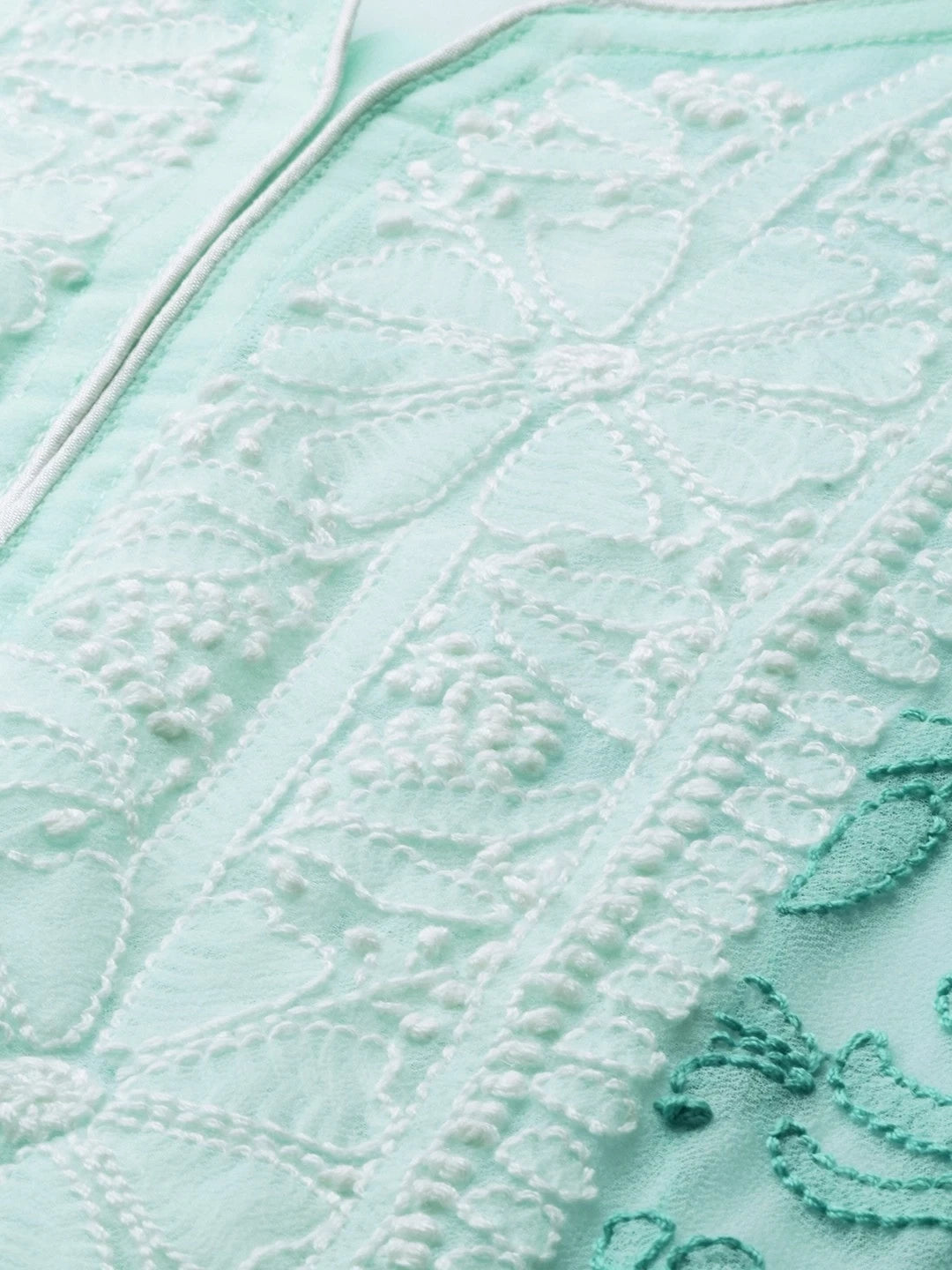 Ada Hand Embroidered Sea Green Georgette Lucknowi Chikankari Straight Kurta with Slip A218667