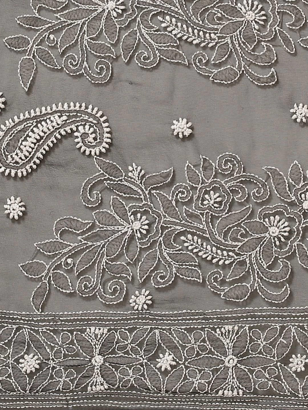 Ada Hand Embroidered Black Georgette Lucknowi Chikankari Saree With Blouse A311293