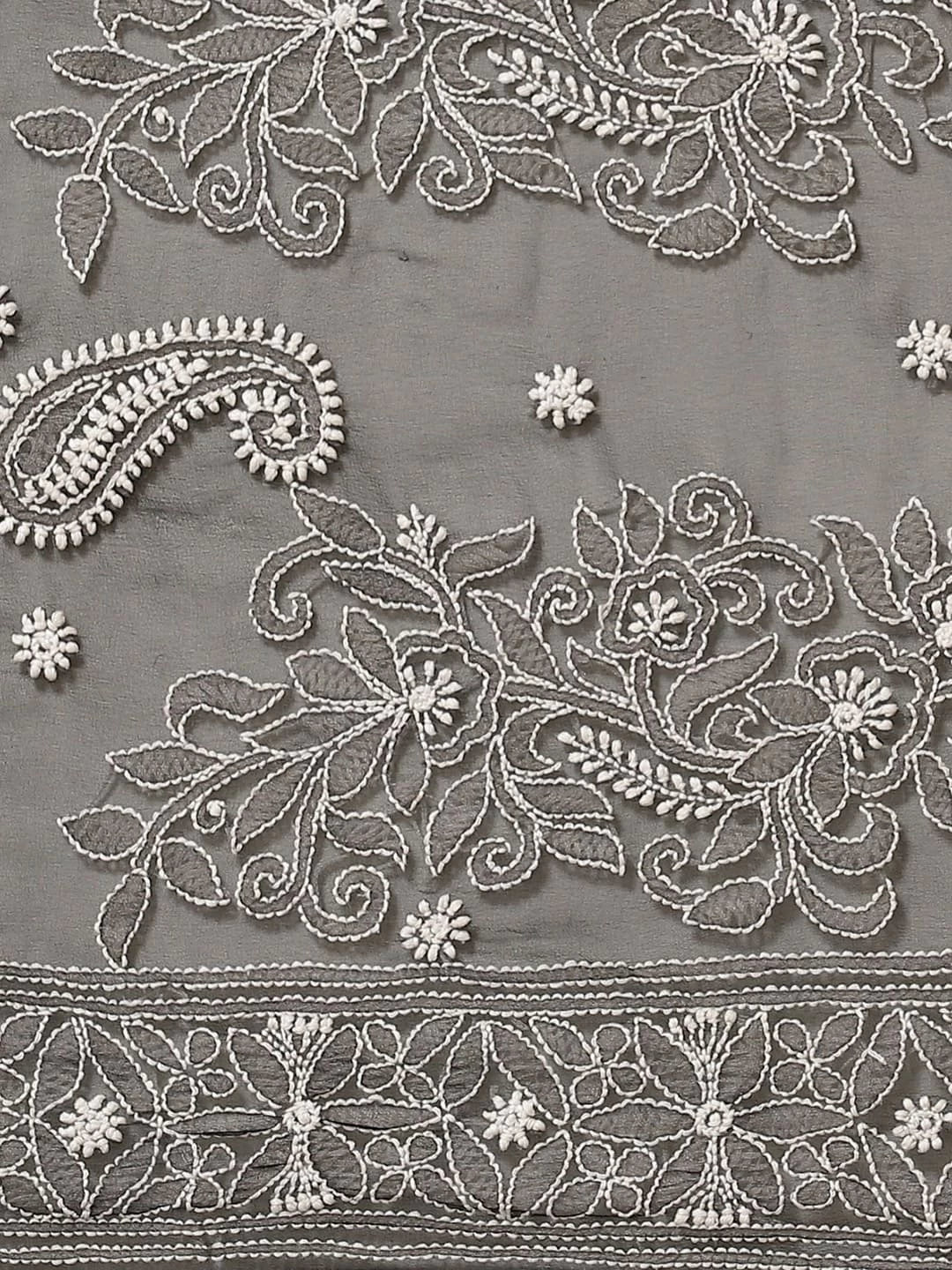 Ada Hand Embroidered Black Georgette Lucknowi Chikankari Saree With Blouse A311293