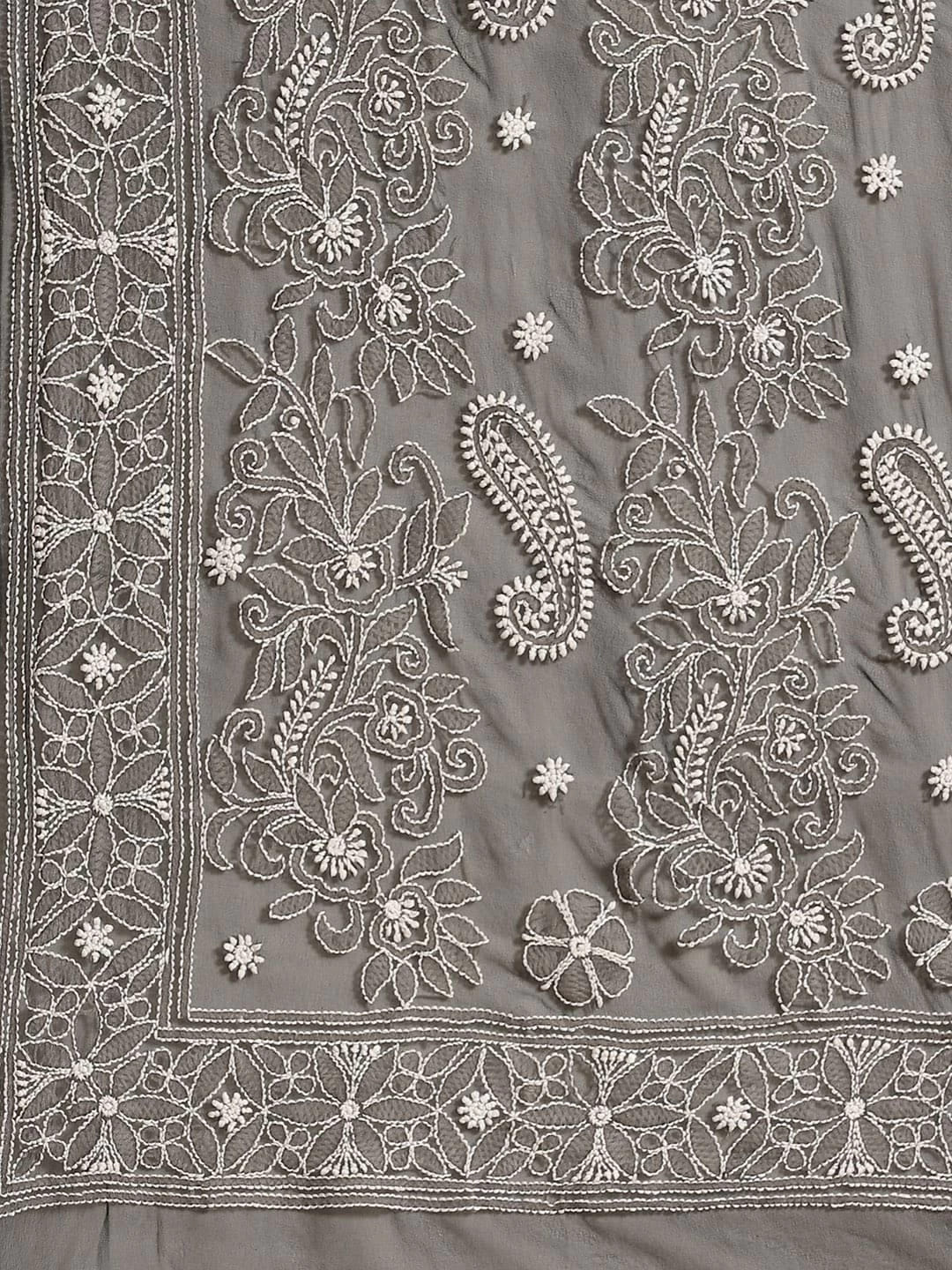 Ada Hand Embroidered Black Georgette Lucknowi Chikankari Saree With Blouse A311293