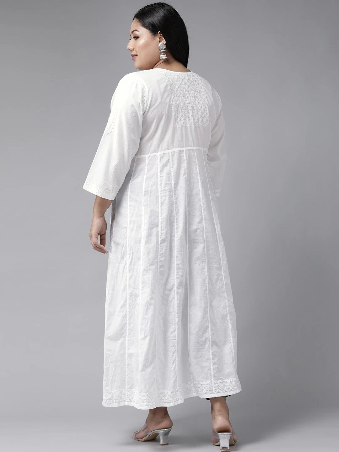 Ada Hand Embroidered White Cotton Angarkha Lucknowi Chikankari Kurta A100202