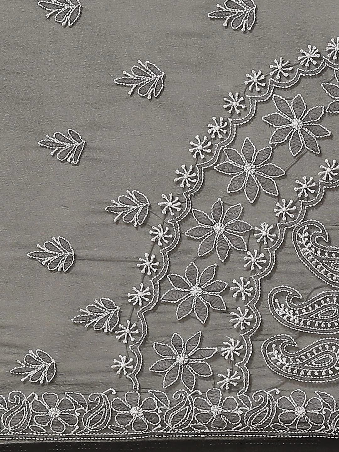 Ada Hand Embroidered Black Georgette Lucknowi Chikankari Saree With Blouse A311235
