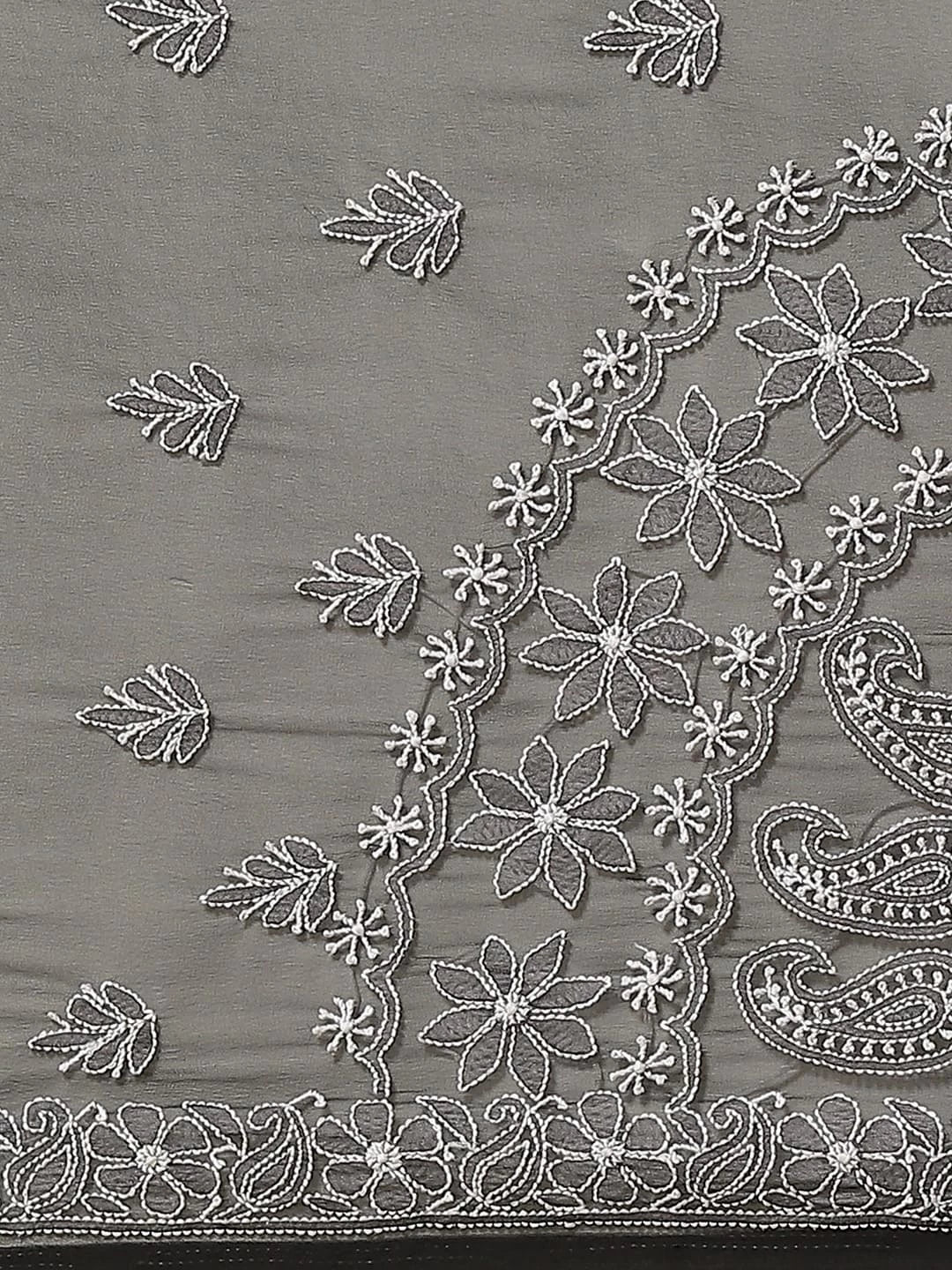 Ada Hand Embroidered Black Georgette Lucknowi Chikankari Saree With Blouse A311235