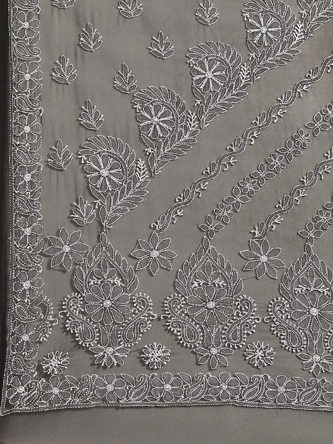 Ada Hand Embroidered Black Georgette Lucknowi Chikankari Saree With Blouse A311235
