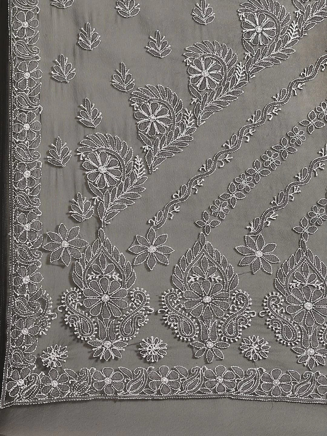 Ada Hand Embroidered Black Georgette Lucknowi Chikankari Saree With Blouse A311235