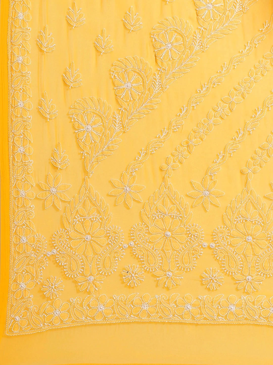 Ada Hand Embroidered Yellow Georgette Lucknowi Chikankari Saree With Blouse A311236