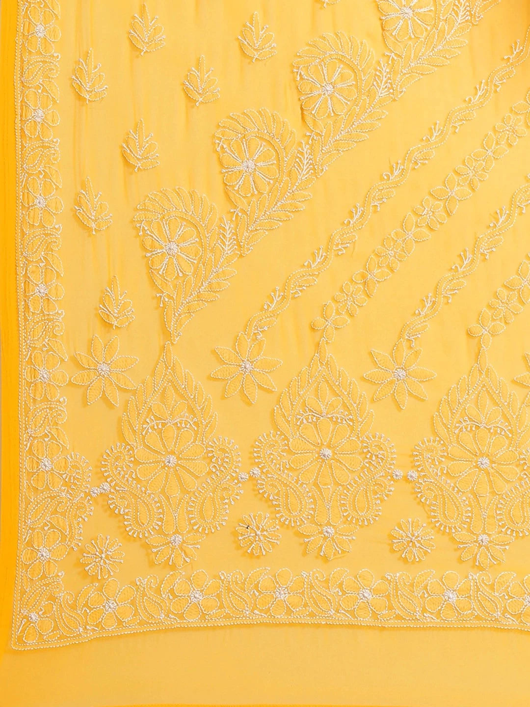 Ada Hand Embroidered Yellow Georgette Lucknowi Chikankari Saree With Blouse A311236