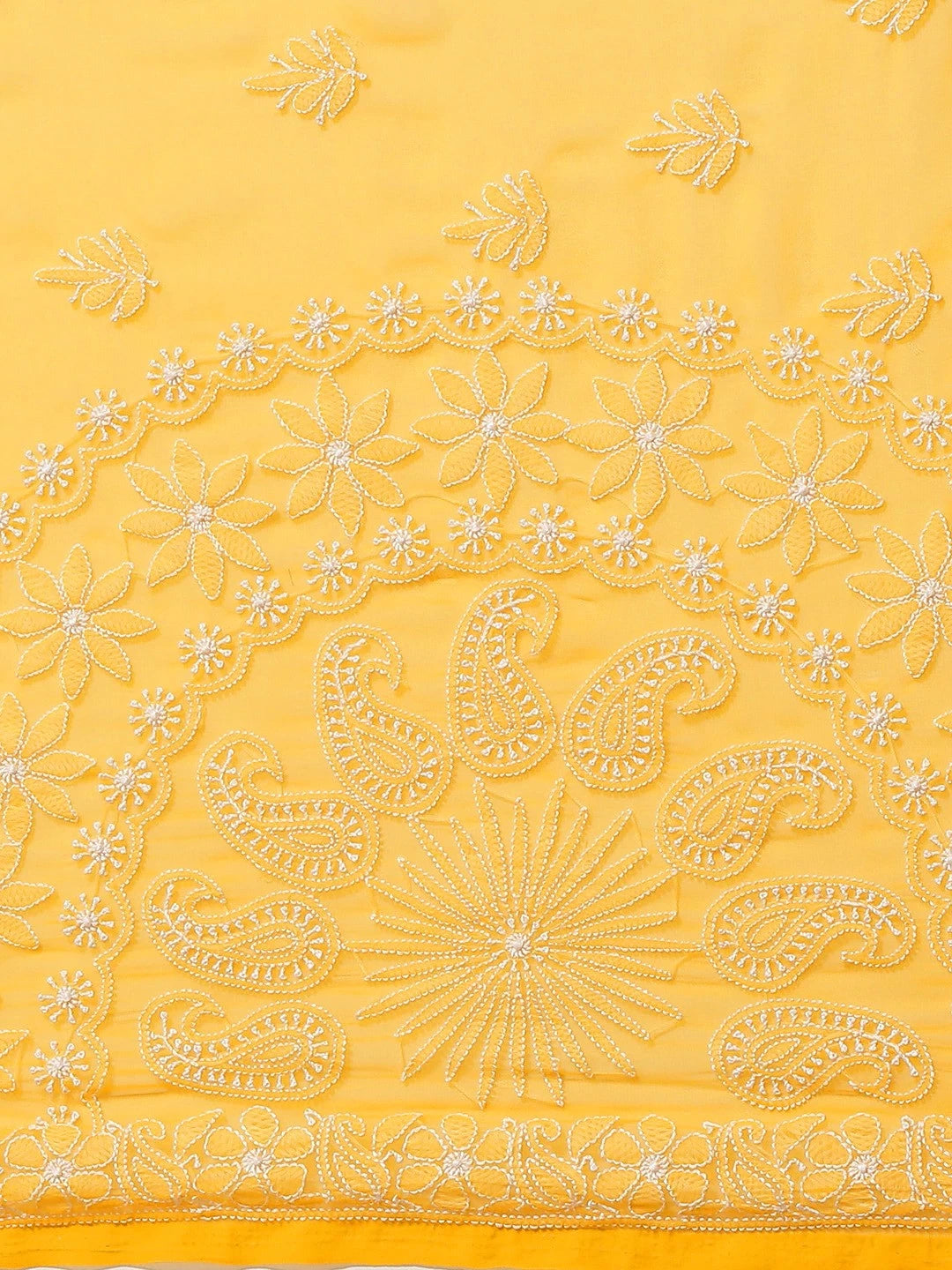 Ada Hand Embroidered Yellow Georgette Lucknowi Chikankari Saree With Blouse A311236