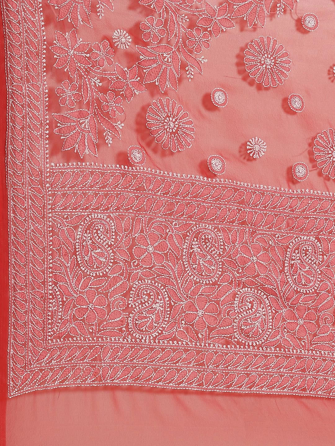 Ada Hand Embroidered Red Georgette Lucknow Chikankari Saree With Blouse A311271