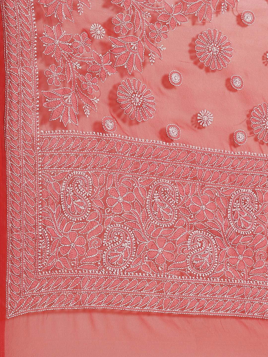 Ada Hand Embroidered Red Georgette Lucknow Chikankari Saree With Blouse A311271