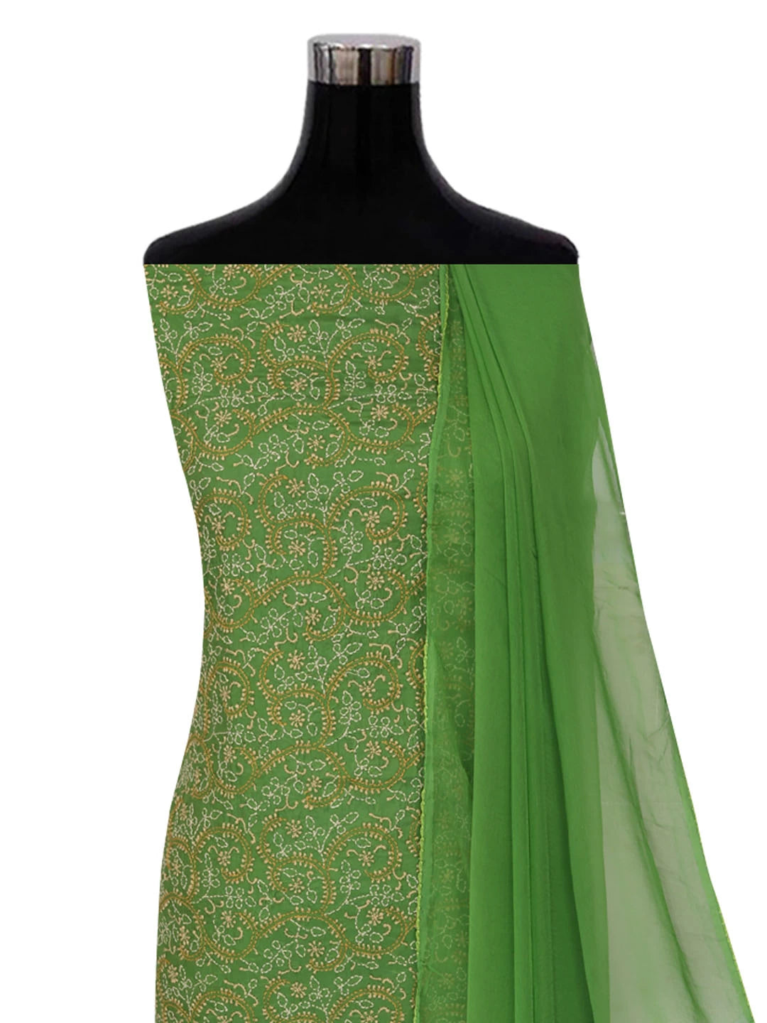 Ada Hand Embroidered Green Silk Lucknowi Chikankari Unstitched Suit Piece 01A250947