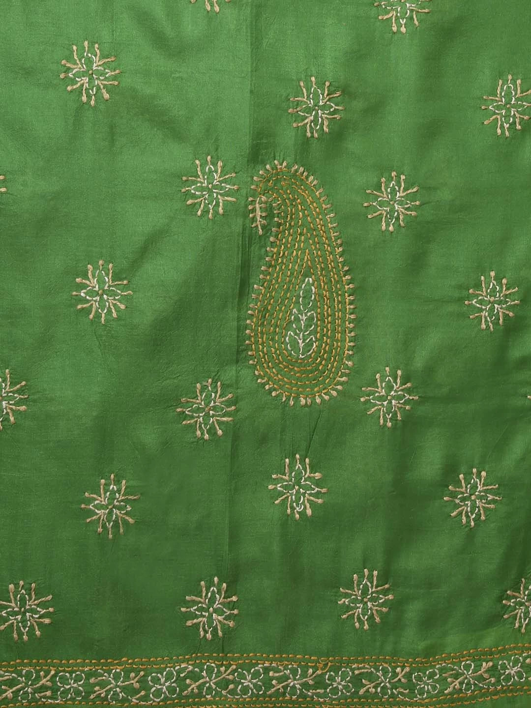 Ada Hand Embroidered Green Silk Lucknowi Chikankari Unstitched Suit Piece 01A250947