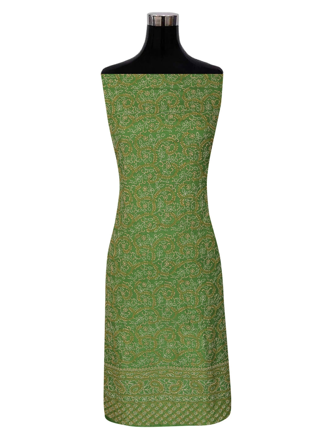 Ada Hand Embroidered Green Silk Lucknowi Chikankari Unstitched Suit Piece 01A250947