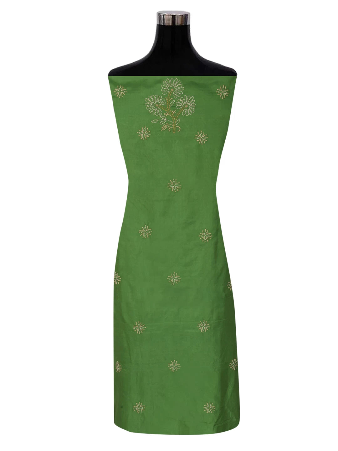Ada Hand Embroidered Green Silk Lucknowi Chikankari Unstitched Suit Piece 01A250947