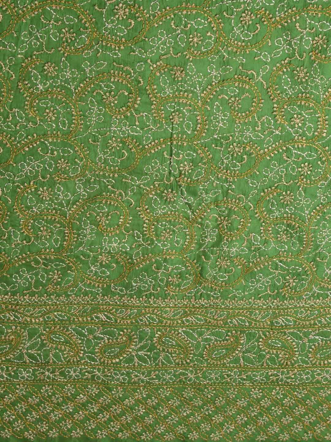 Ada Hand Embroidered Green Silk Lucknowi Chikankari Unstitched Suit Piece 01A250947