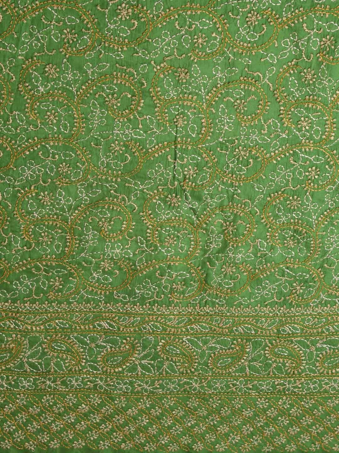 Ada Hand Embroidered Green Silk Lucknowi Chikankari Unstitched Suit Piece 01A250947