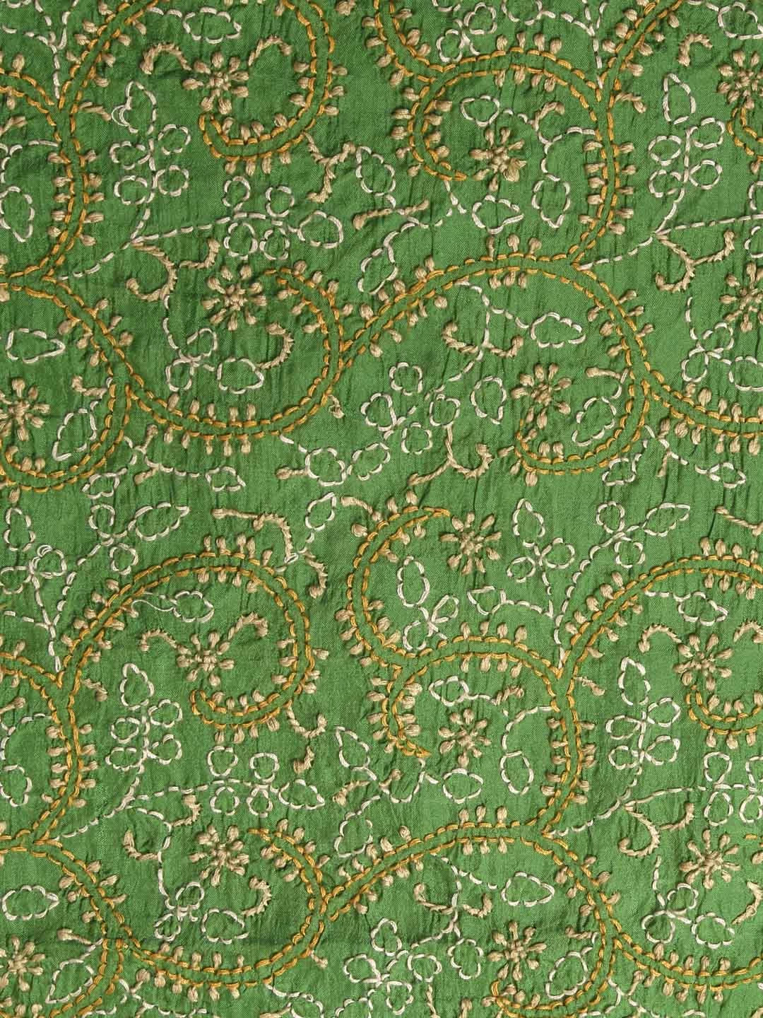 Ada Hand Embroidered Green Silk Lucknowi Chikankari Unstitched Suit Piece 01A250947