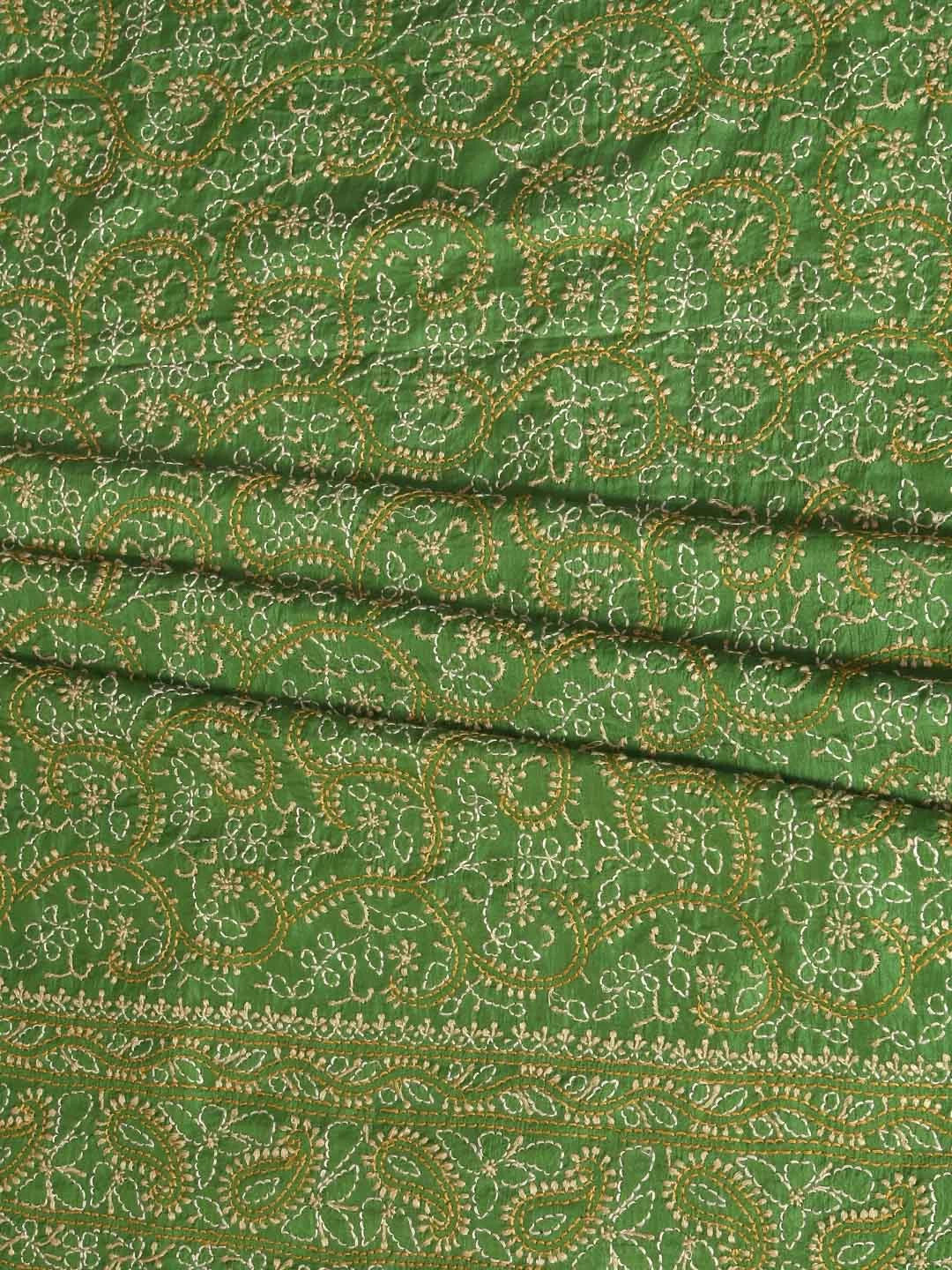 Ada Hand Embroidered Green Silk Lucknowi Chikankari Unstitched Suit Piece 01A250947