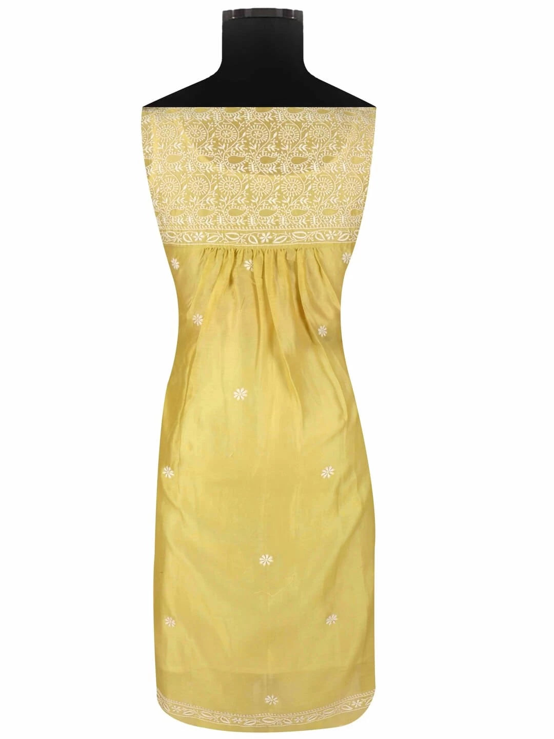 Ada Hand Embroidered Mehandi Green Chanderi Lucknowi Chikankari Semi-stitched Kurta Dupatta Set With Zari Work 01A122072