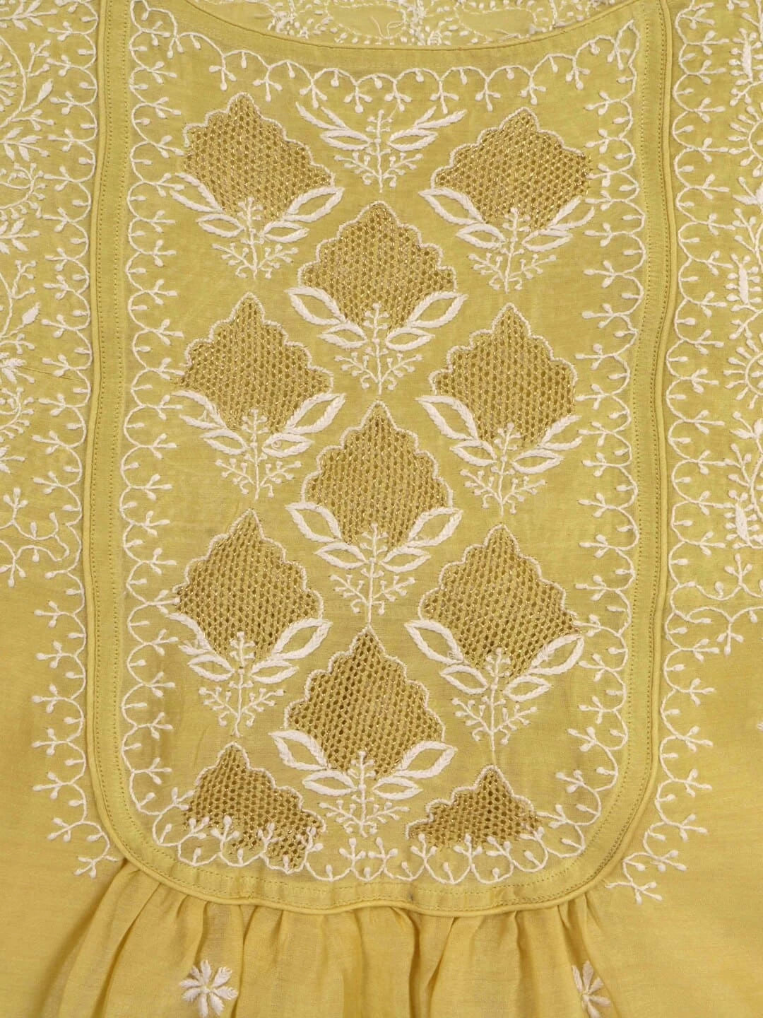 Ada Hand Embroidered Mehandi Green Chanderi Lucknowi Chikankari Semi-stitched Kurta Dupatta Set With Zari Work 01A122072