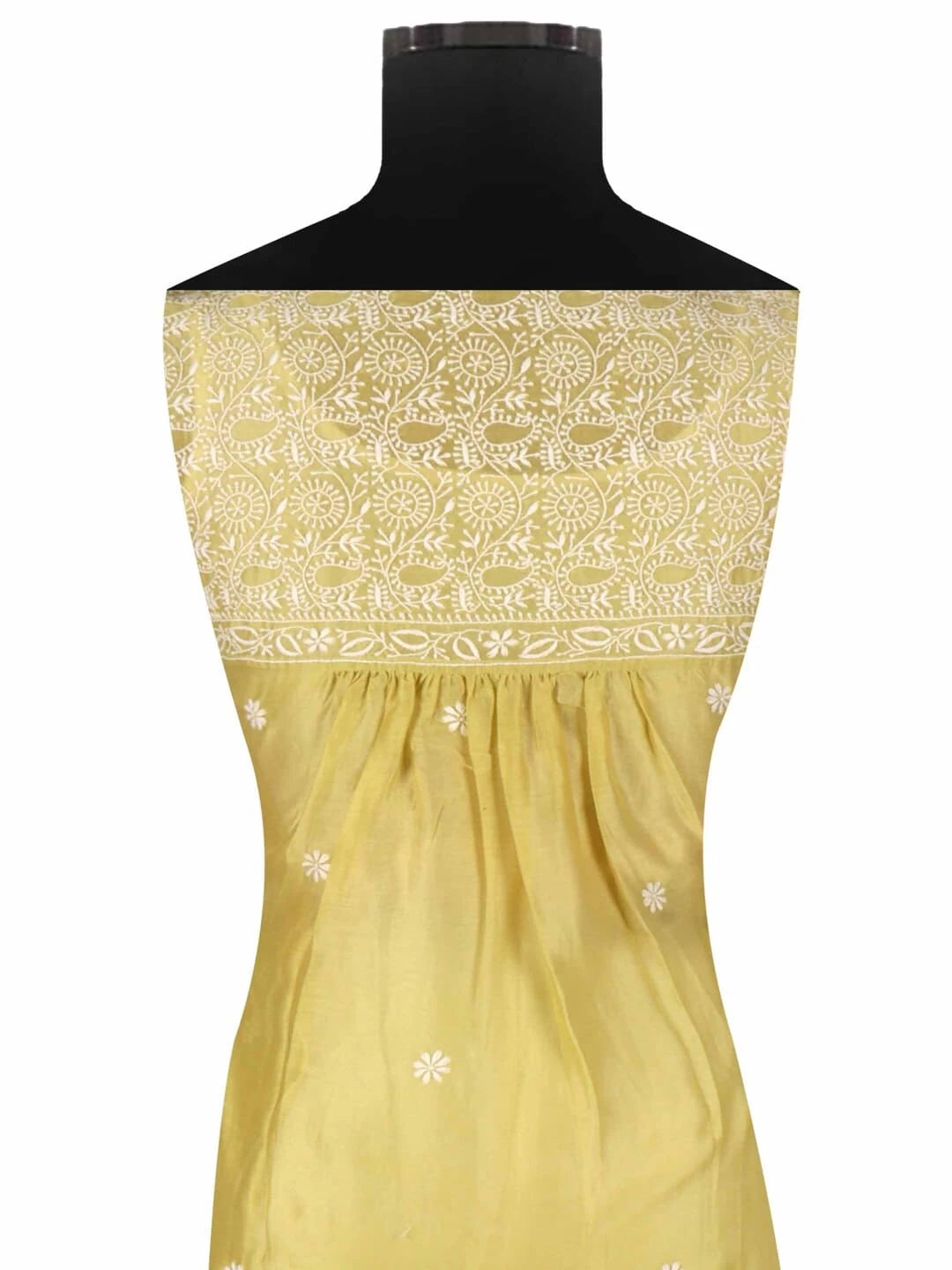 Ada Hand Embroidered Mehandi Green Chanderi Lucknowi Chikankari Semi-stitched Kurta Dupatta Set With Zari Work 01A122072