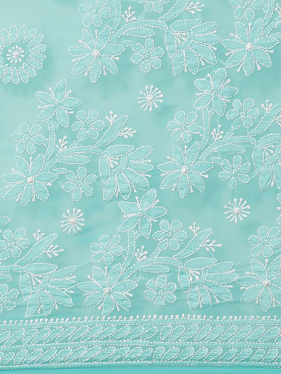 Ada Hand Embroidered Turquoise Blue Georgette Lucknow Chikankari Saree with Blouse A311276