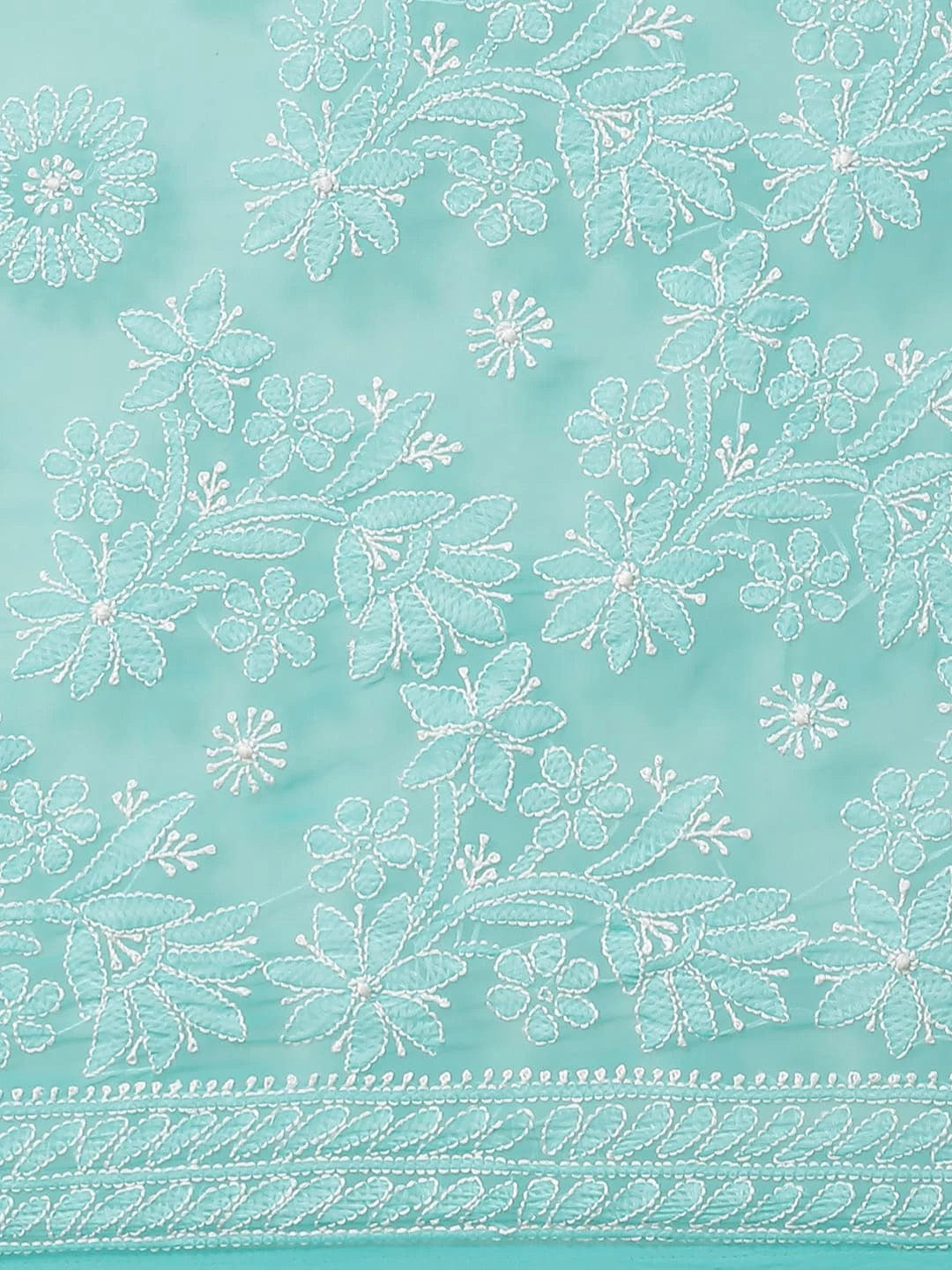 Ada Hand Embroidered Turquoise Blue Georgette Lucknow Chikankari Saree with Blouse A311276