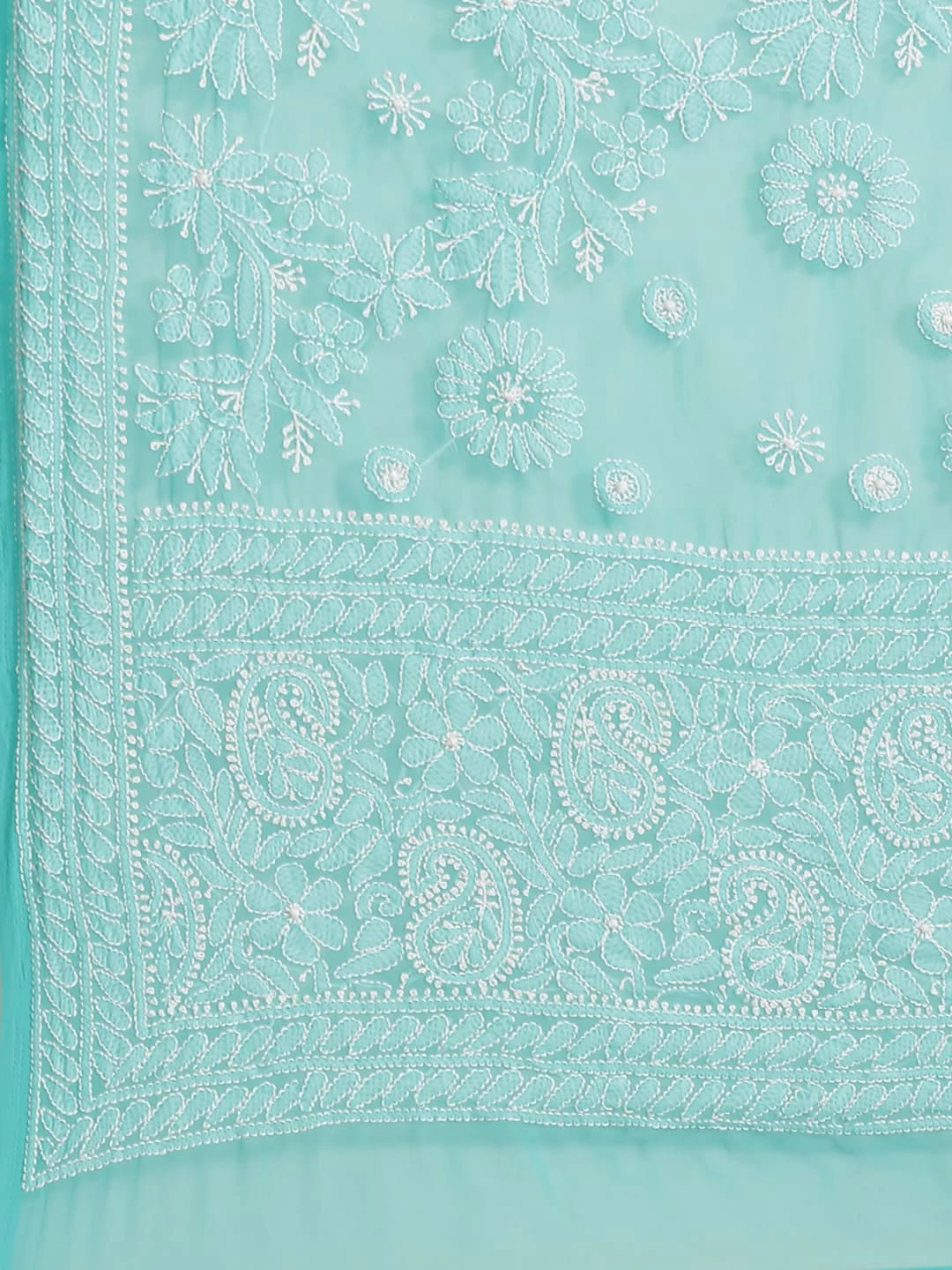 Ada Hand Embroidered Turquoise Blue Georgette Lucknow Chikankari Saree with Blouse A311276