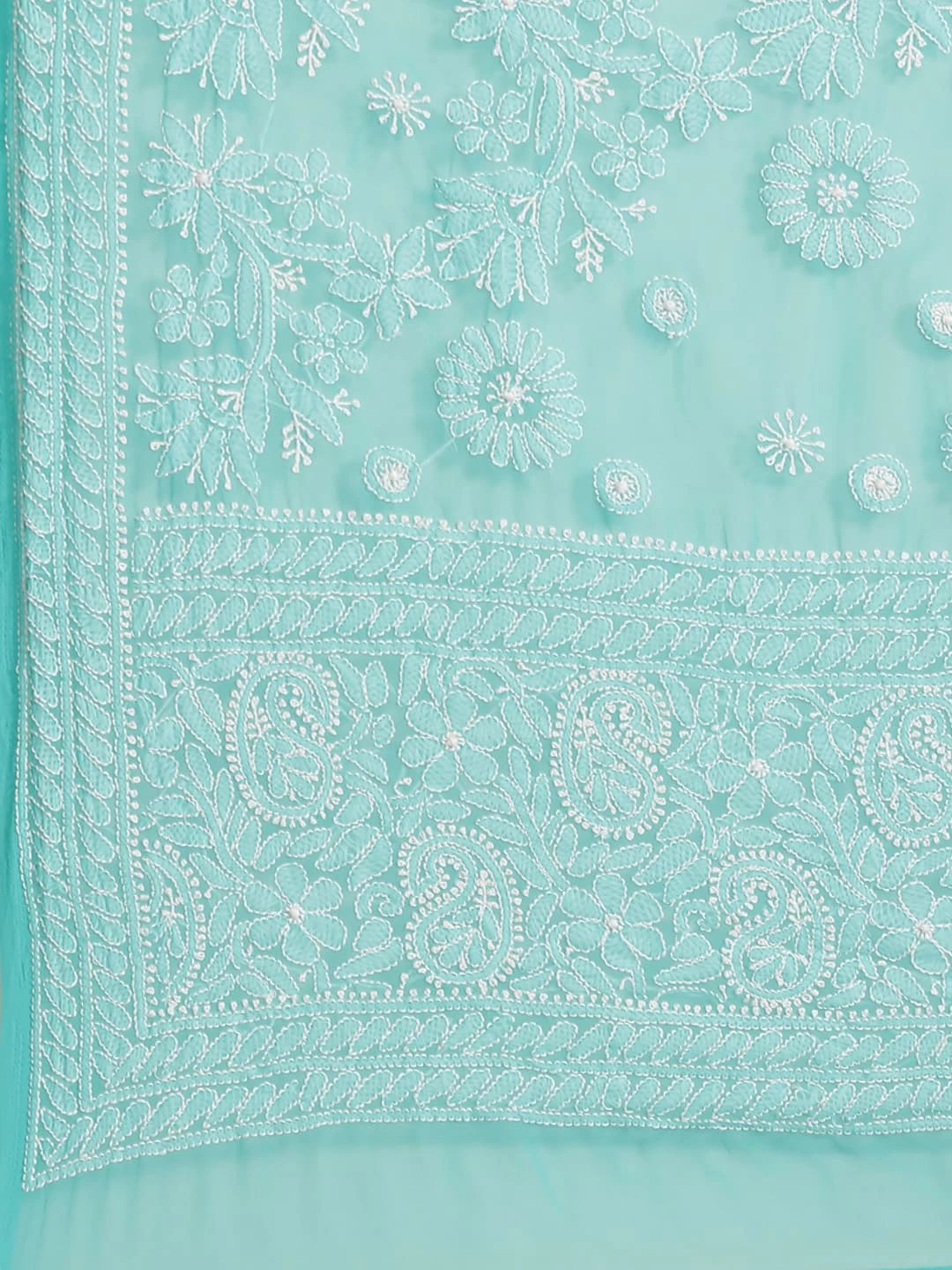 Ada Hand Embroidered Turquoise Blue Georgette Lucknow Chikankari Saree with Blouse A311276