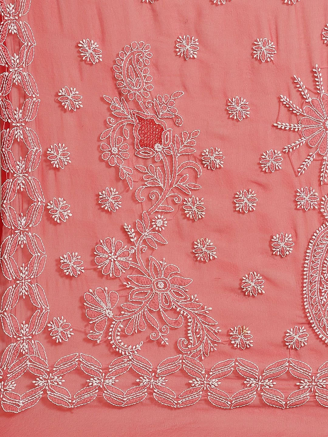 Ada Hand Embroidered Red Georgette Lucknowi Chikankari Saree With Blouse A130145
