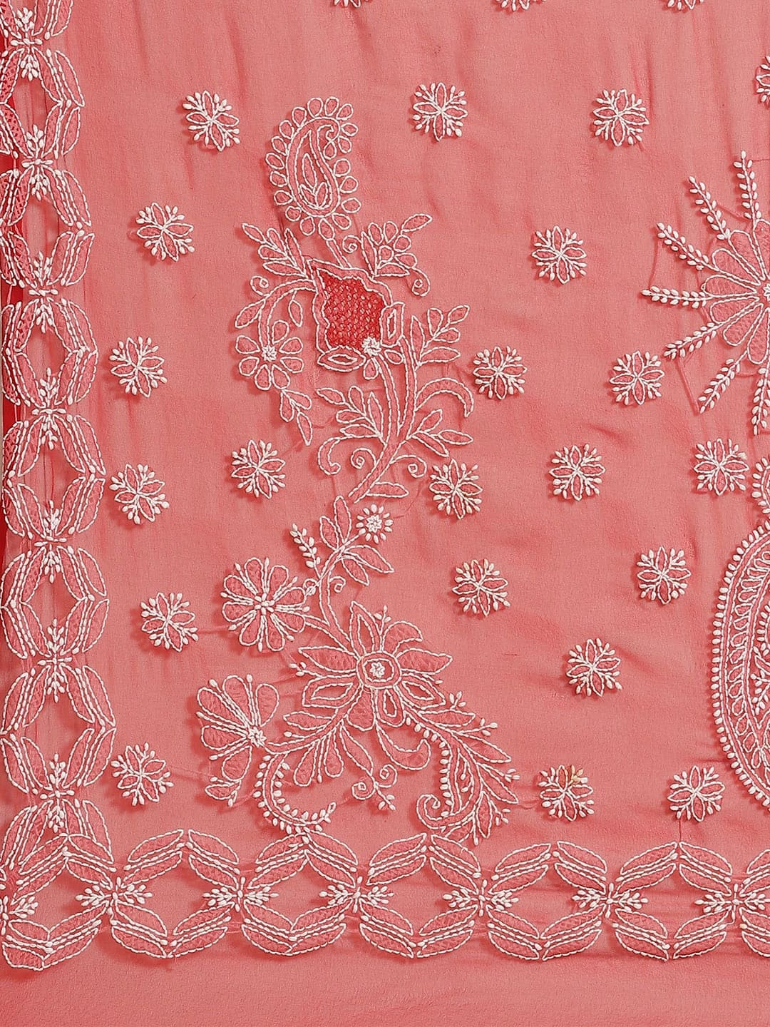 Ada Hand Embroidered Red Georgette Lucknowi Chikankari Saree With Blouse A130145