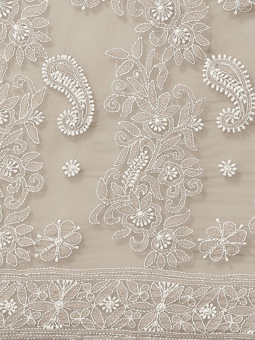 Ada Hand Embroidered Grey Georgette Lucknow Chikankari Saree With Blouse A311296